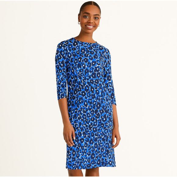 J. MCLAUGHLIN Sophia Dress Catalina Cloth Blue Animal Leopard Print Sz M {3S26} - Picture 1 of 5